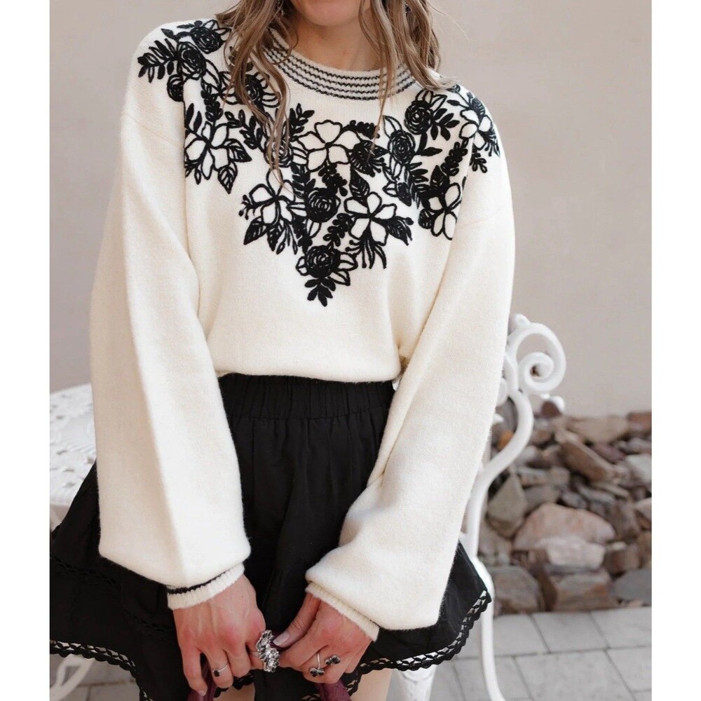 Krush Kandy Sweetest Devotion Floral Stripe Embroidered Sweater 3X Boho Soft